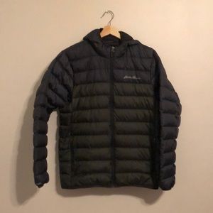 Medium Gray & Green Eddie Bauer Down hooded jacket